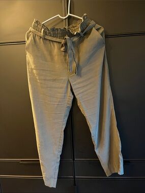 ZARA Women’s Small Olive Brown Pull On Elastic-Waist Jogger Pants Wide Leg